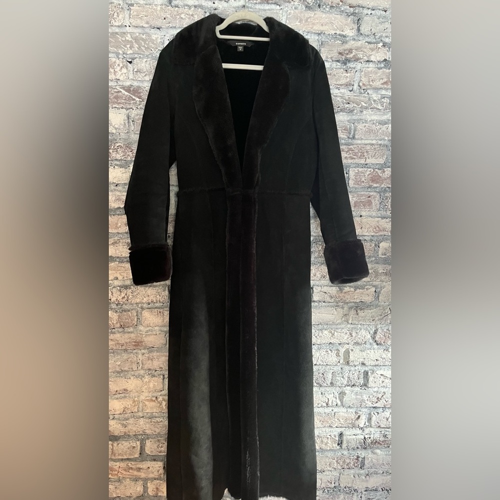 Express Black Long Leather Jacket